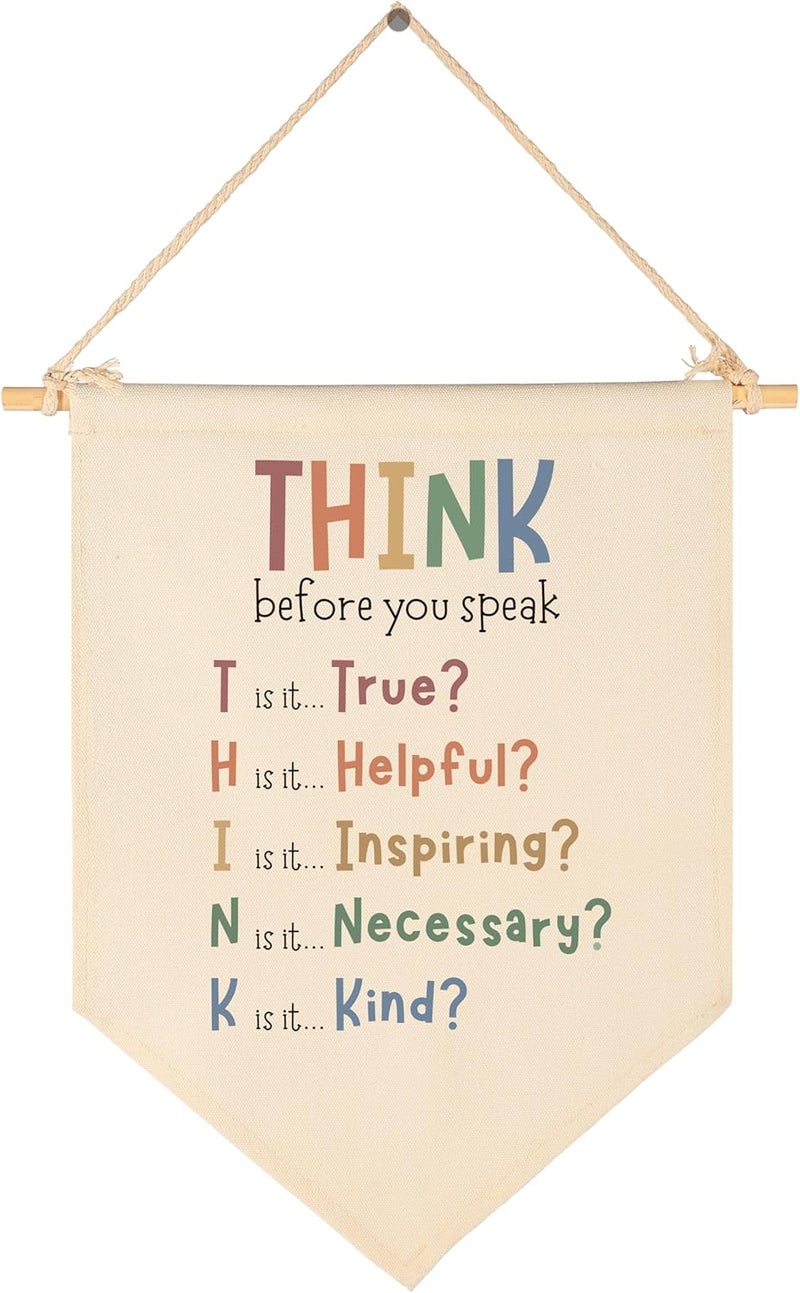 Sioial Think Before You Speak Wall Sign,Counselor Office Wall Pennant Decor,Classroom Flag Wall Decor,Classroom Rules Flag,Positive Nursery Canvas Hanging Pennant Banner Decoration - Image 1